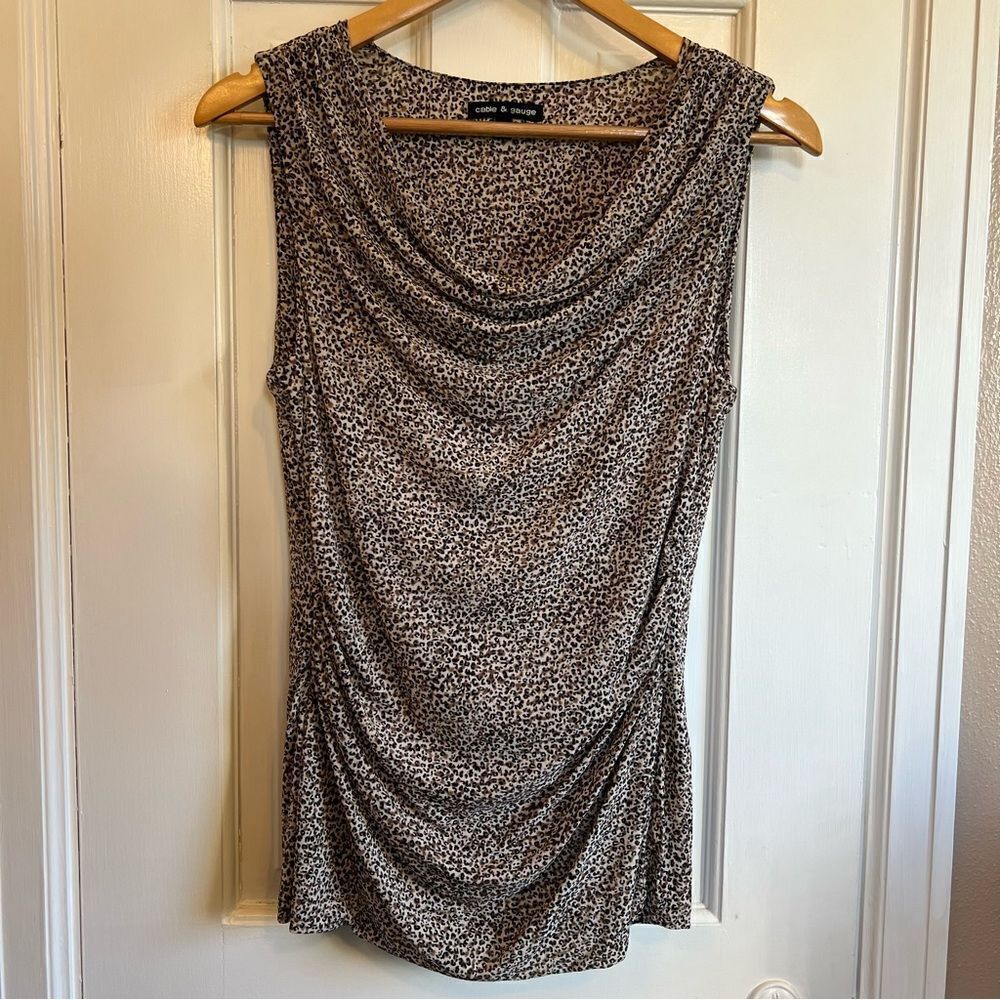 Cable & Gauge Leopard Print Sleeveless Cowl Neck Tank Top